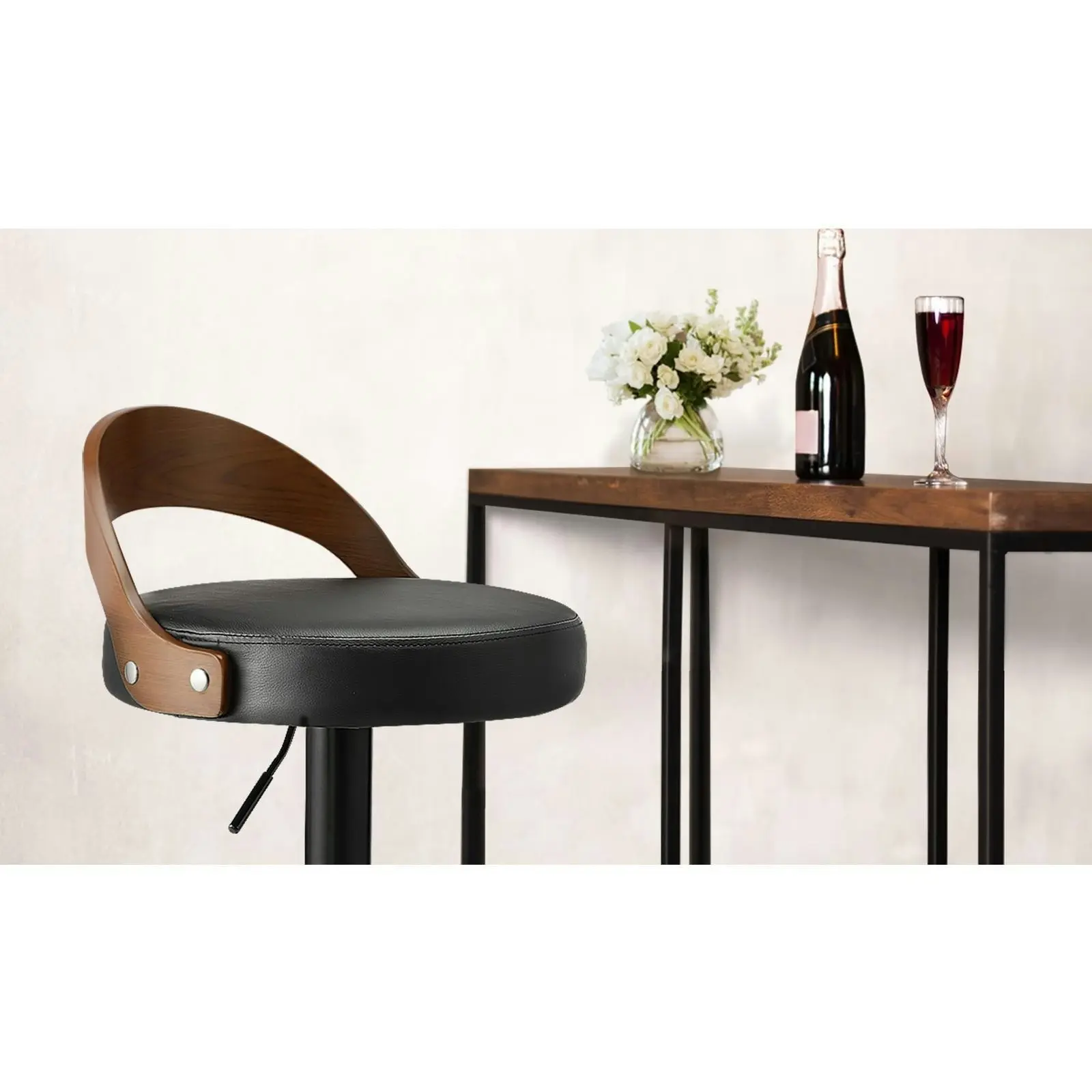 Oikiture 4x Kitchen Bar Stools Gas Lift Swivel Chairs Stool Wooden PU Leather