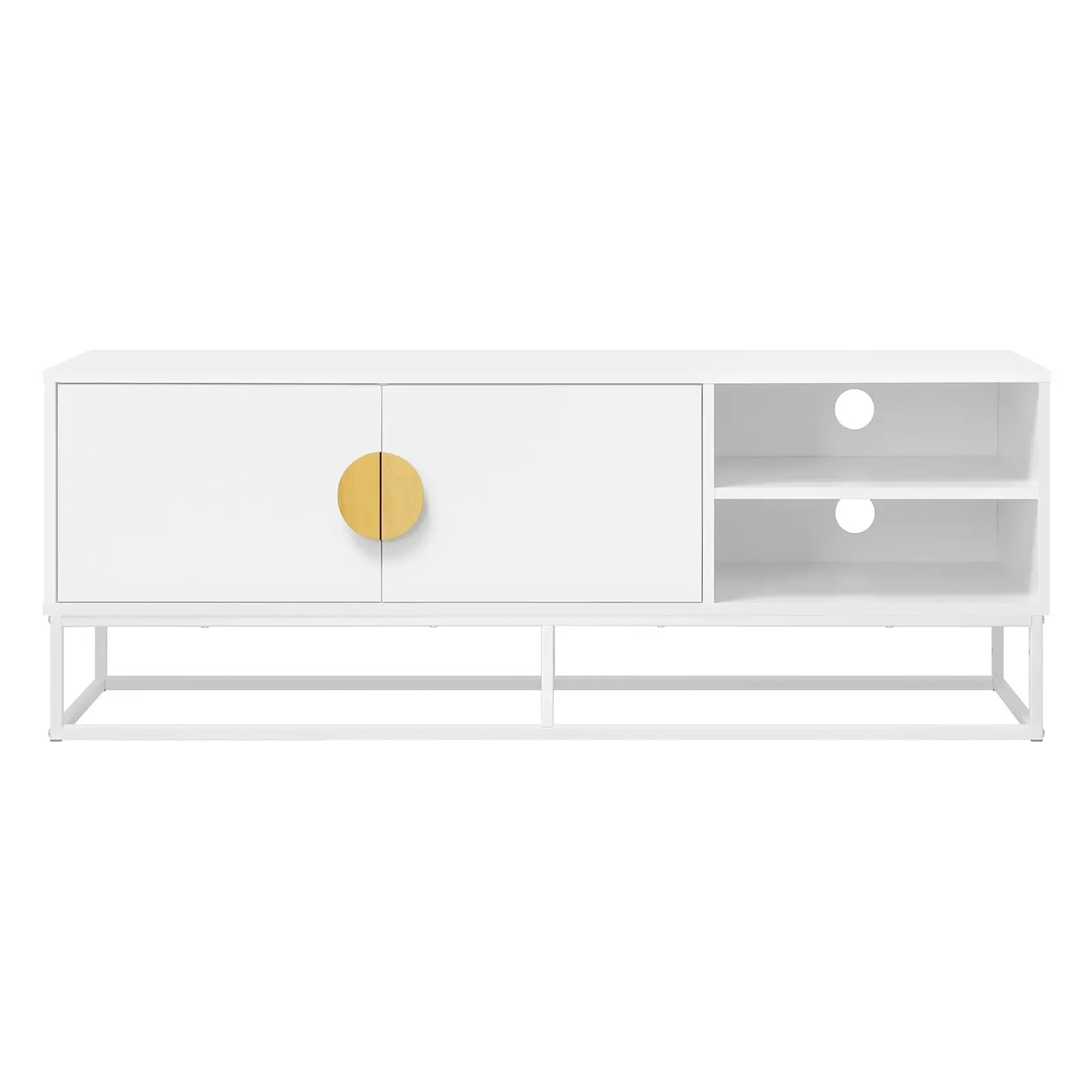 Oikiture TV Cabinet Entertainment Unit Stand Storage Two Door Shelf White 140CM