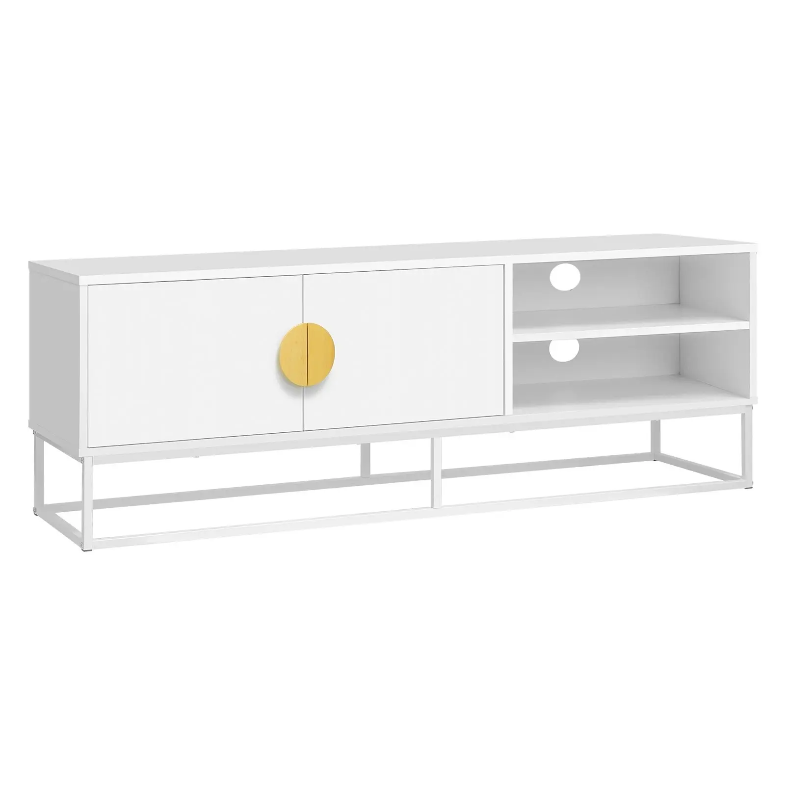 Oikiture TV Cabinet Entertainment Unit Stand Storage Two Door Shelf White 140CM