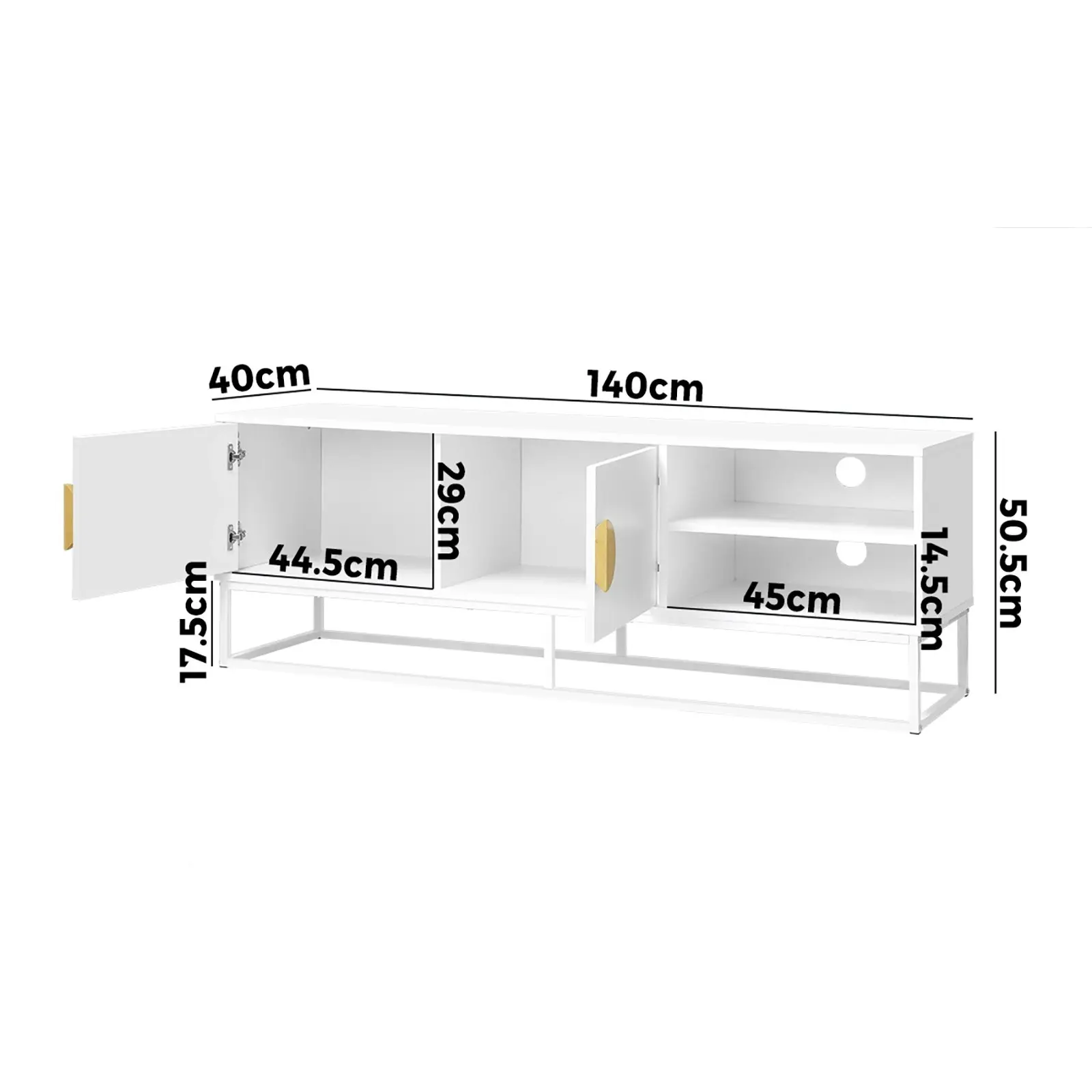 Oikiture TV Cabinet Entertainment Unit Stand Storage Two Door Shelf White 140CM