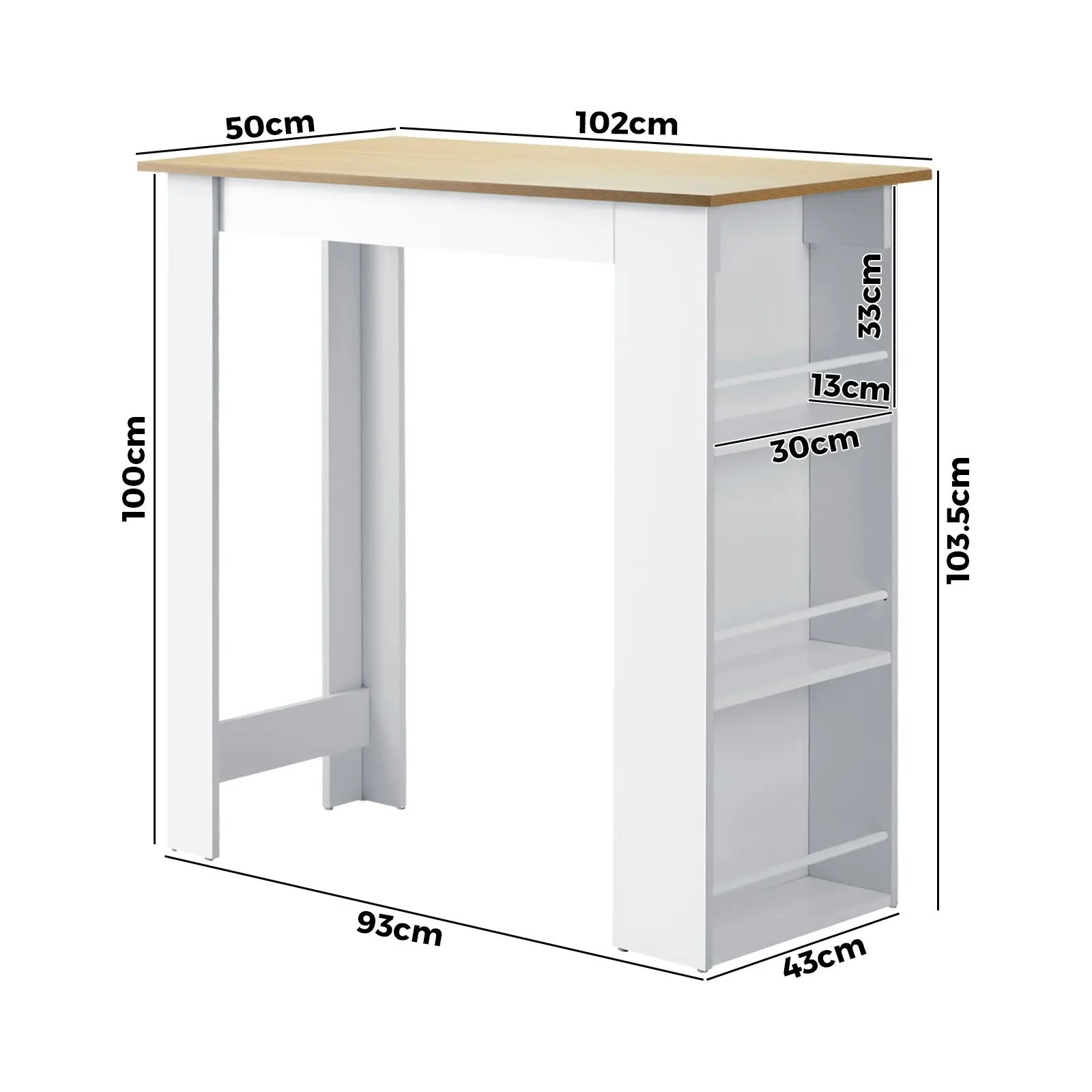 Oikiture Bar Table Dining Storage Shelf Kitchen Pub Home Office Desk Wine Rack