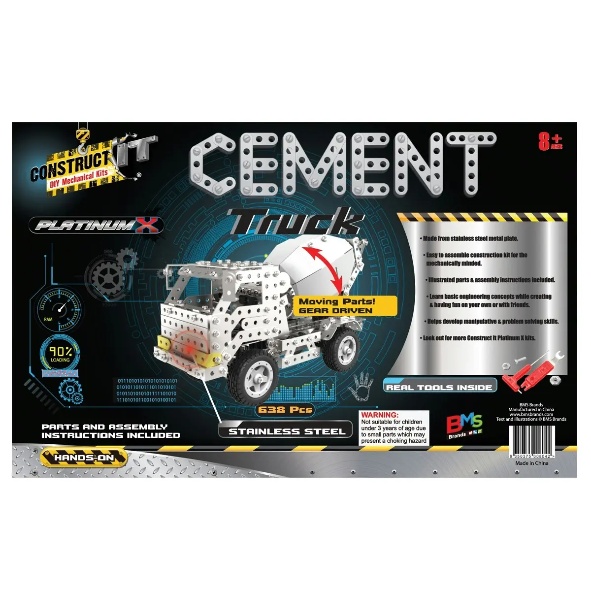 669pc Construct It Platinum-X DIY Cement Truck Toy w/ Tools Build Kit Kids 8y+