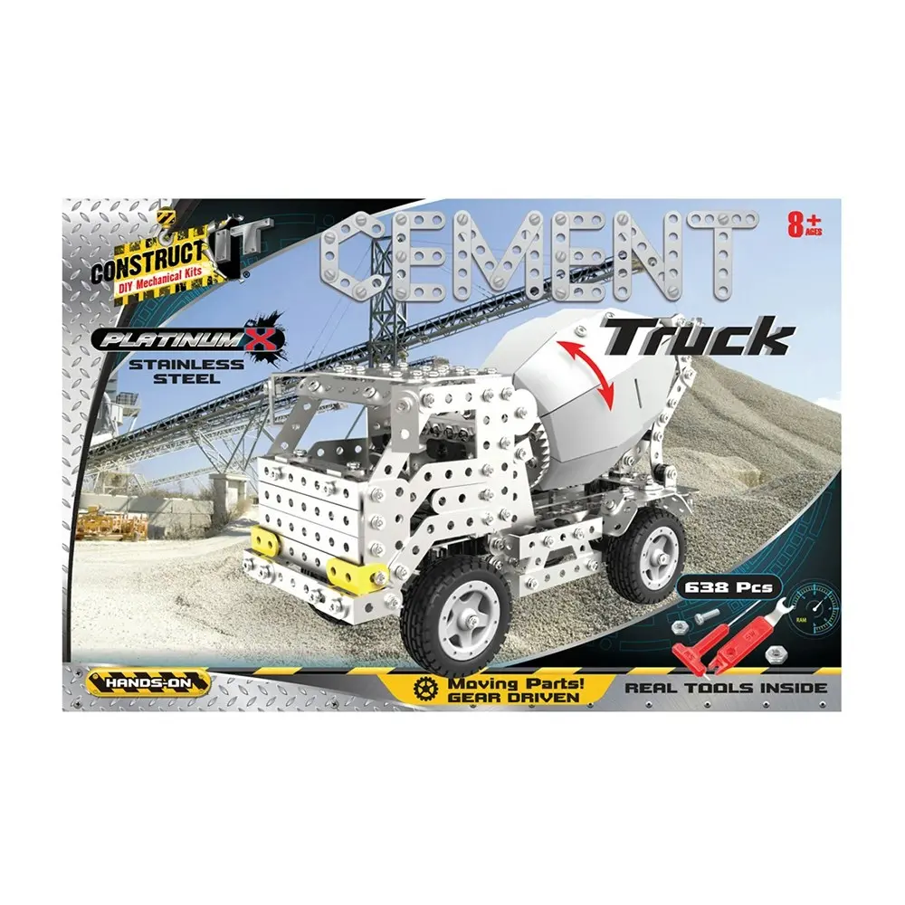 669pc Construct It Platinum-X DIY Cement Truck Toy w/ Tools Build Kit Kids 8y+