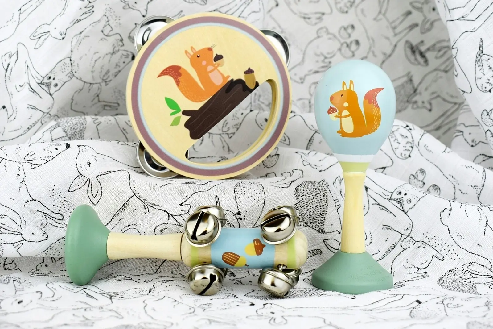 3pcs Kaper Kidz Children's Calm & Breezy Squirrel Wooden Musical Play Set 18m+