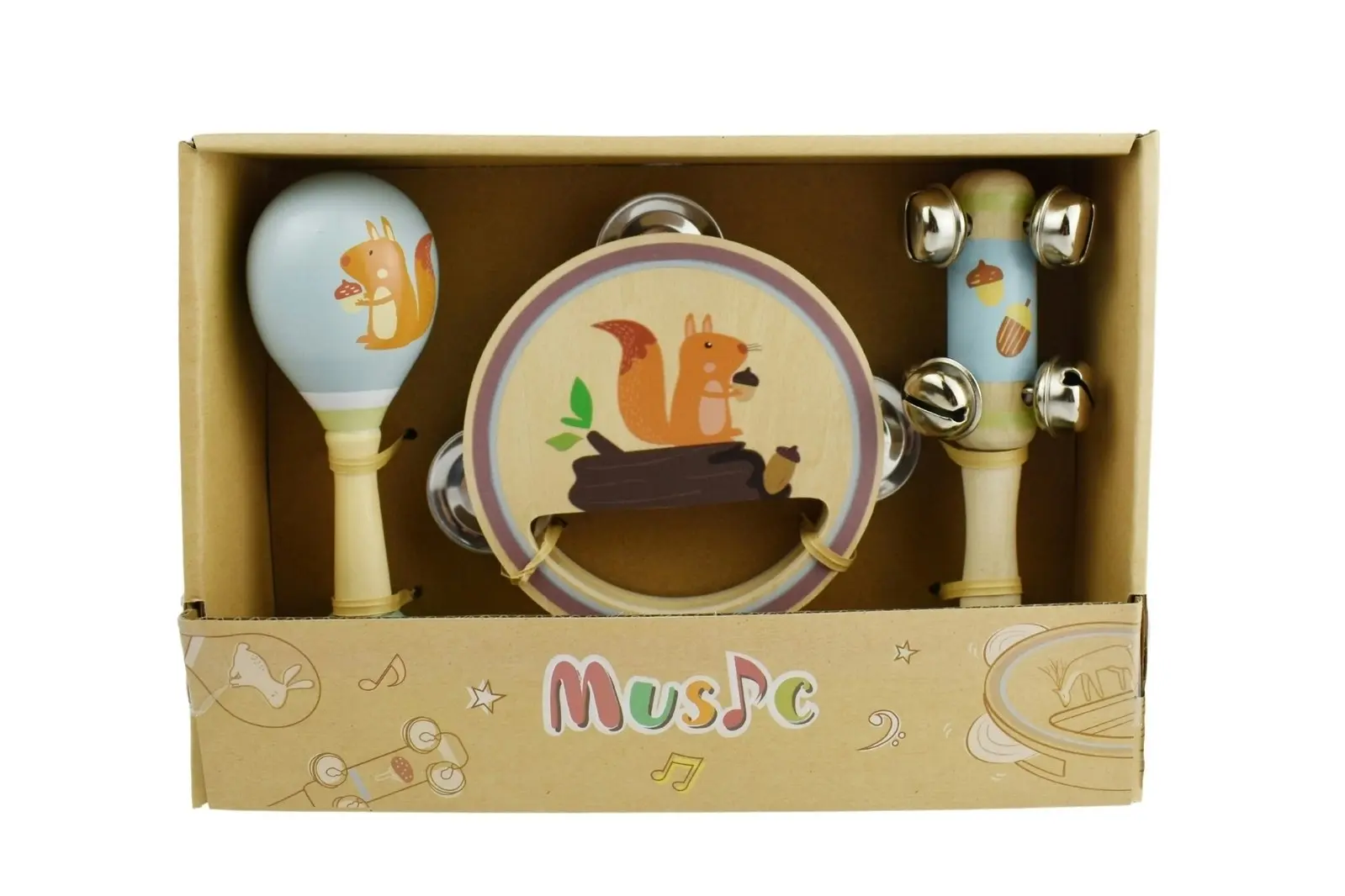 3pcs Kaper Kidz Children's Calm & Breezy Squirrel Wooden Musical Play Set 18m+