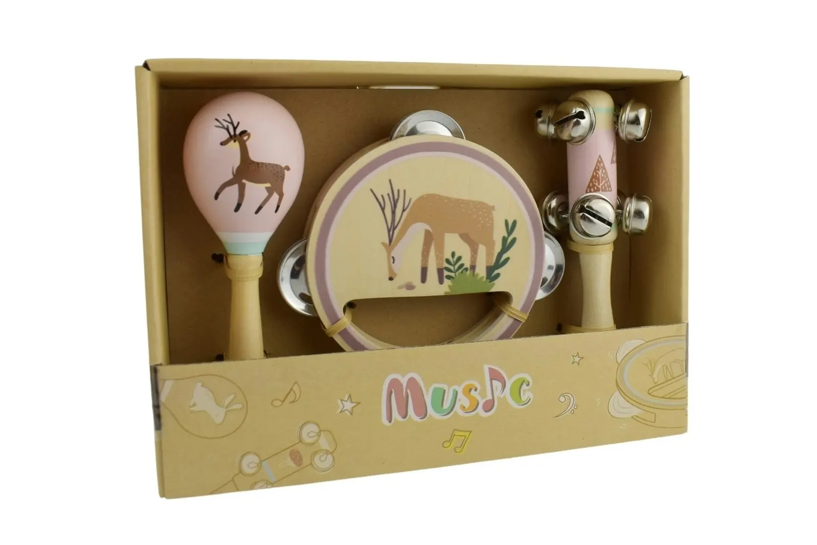 3pcs Kaper Kidz Children's Calm & Breezy Deer Wooden Musical Play Set 18m+