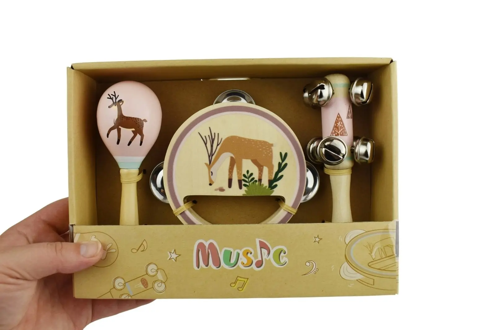 3pcs Kaper Kidz Children's Calm & Breezy Deer Wooden Musical Play Set 18m+