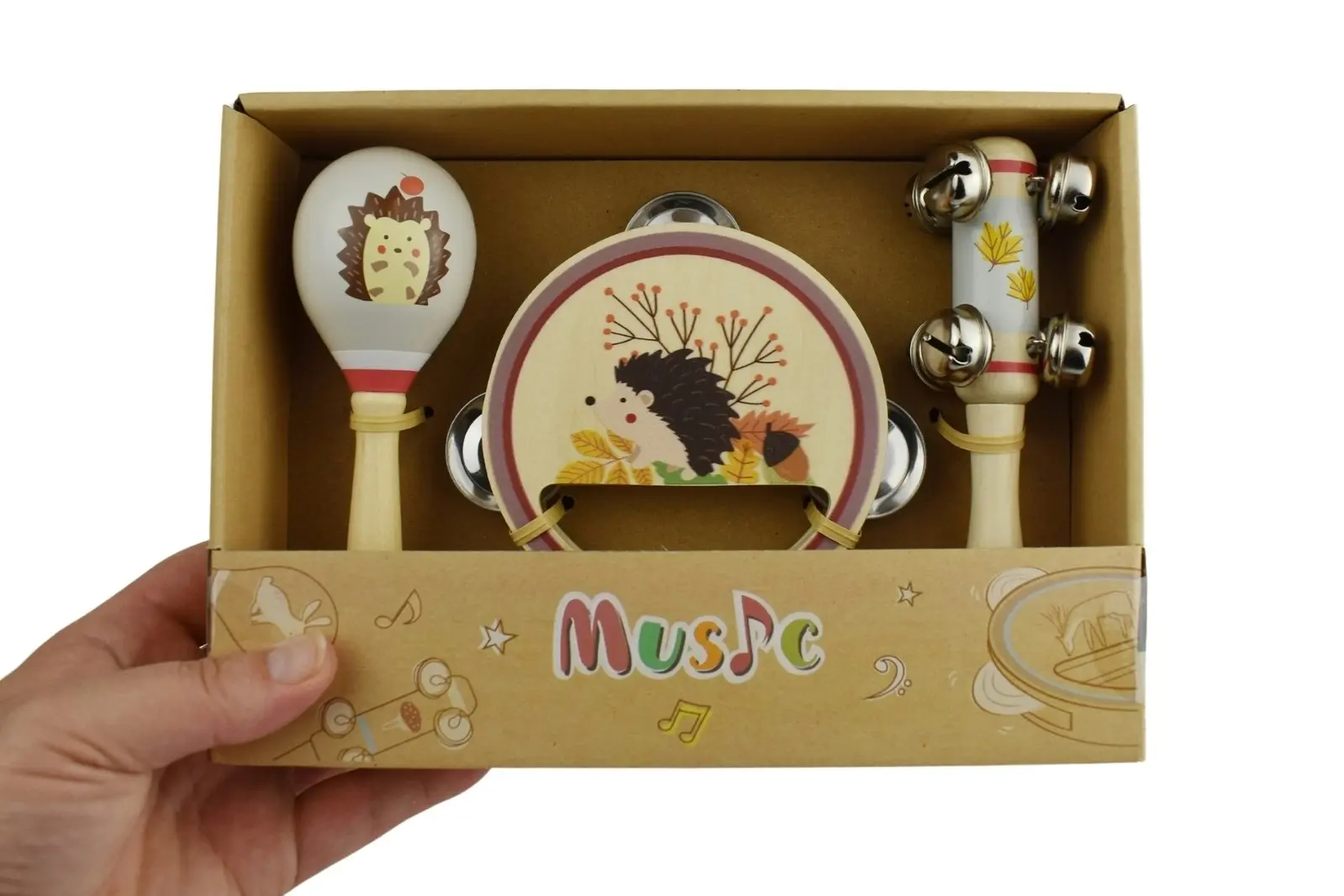 3pcs Kaper Kidz Children's Calm & Breezy Hedgehog Wooden Musical Play Set 18m+