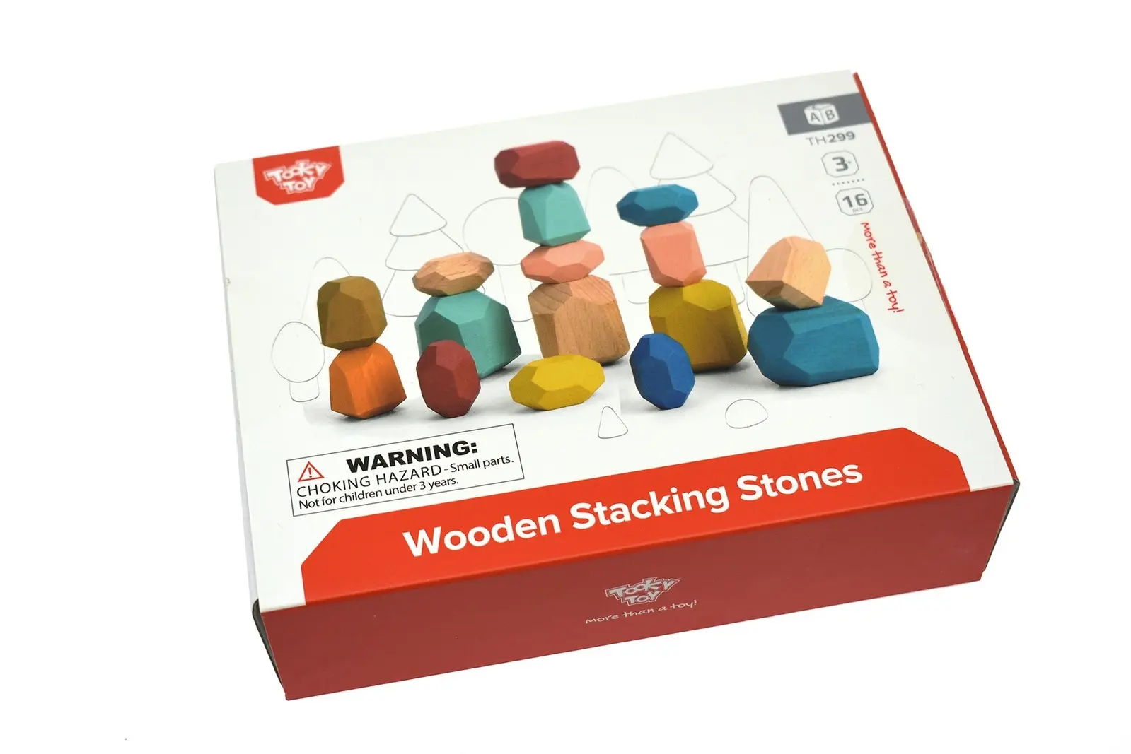 16pc Tooky Wooden Stacking Stone Large Building Blocks Kids Fun Learning Toys 3+