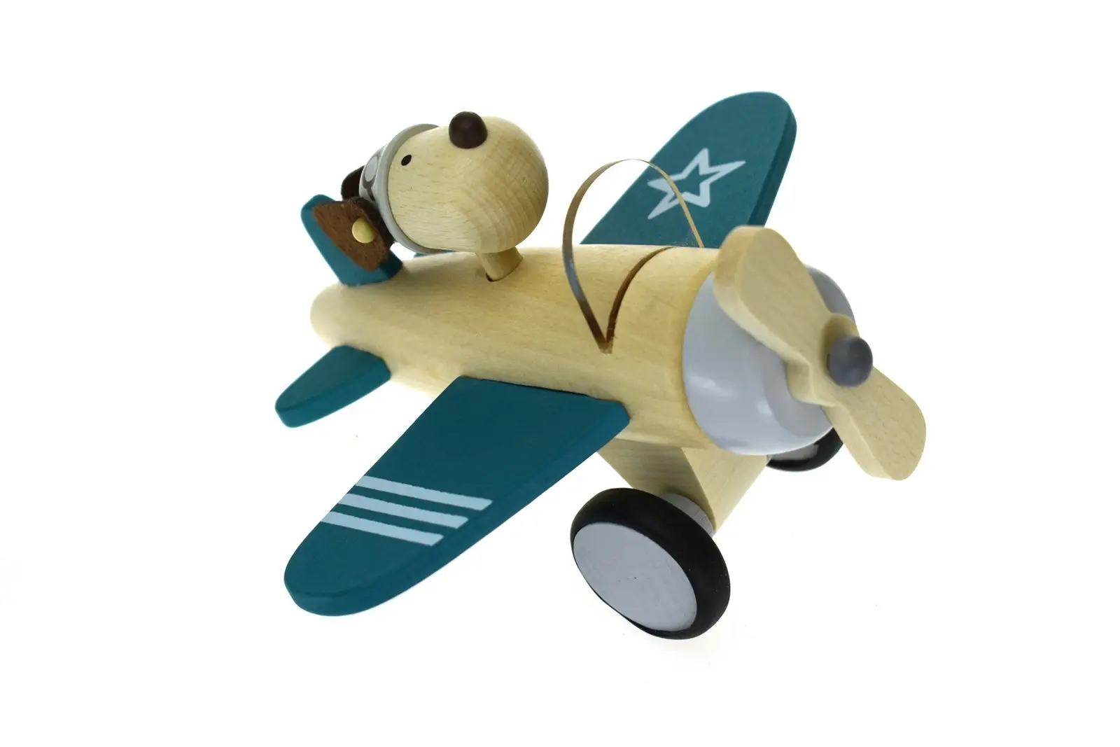 Kaper Kidz Retro Wooden Plane w/Cute Dog Driver Large Kids/Children Toy 12m+