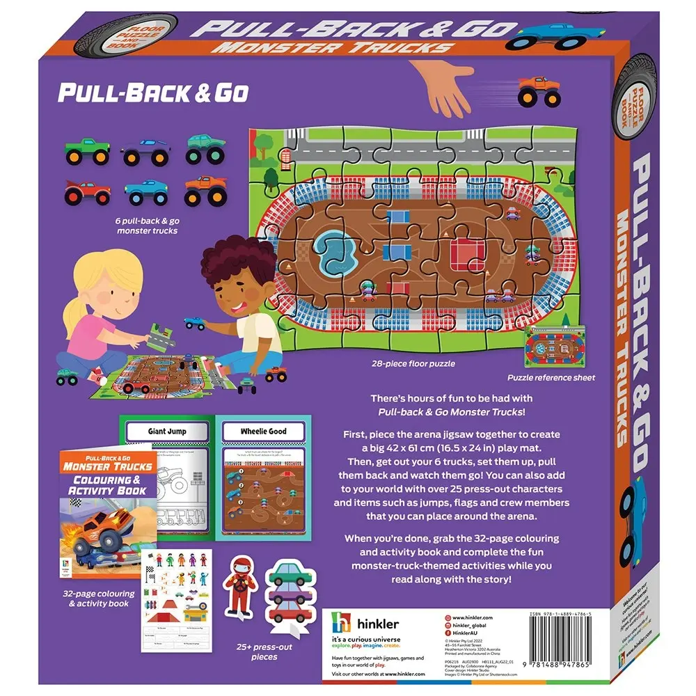 Wonderfull Pull-back-and-go Kit Monster Trucks Colouring Activity Set 3y+