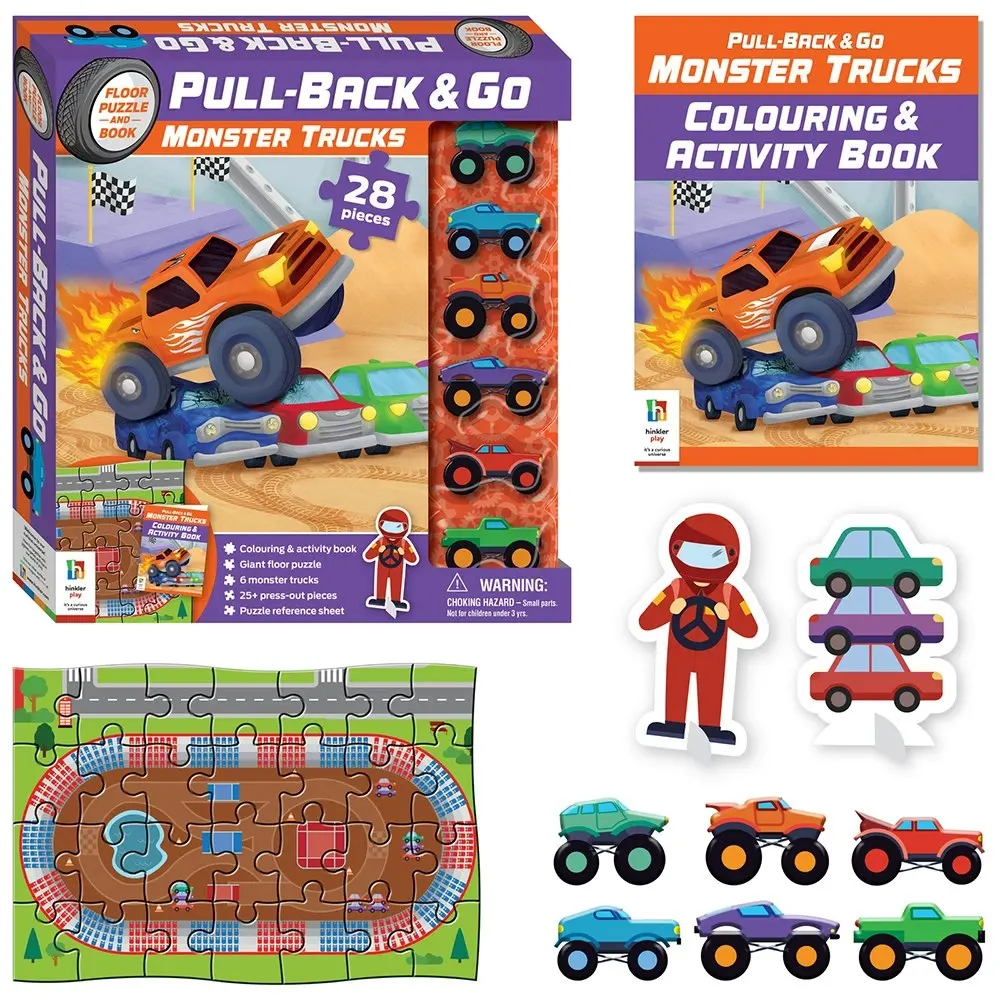 Wonderfull Pull-back-and-go Kit Monster Trucks Colouring Activity Set 3y+