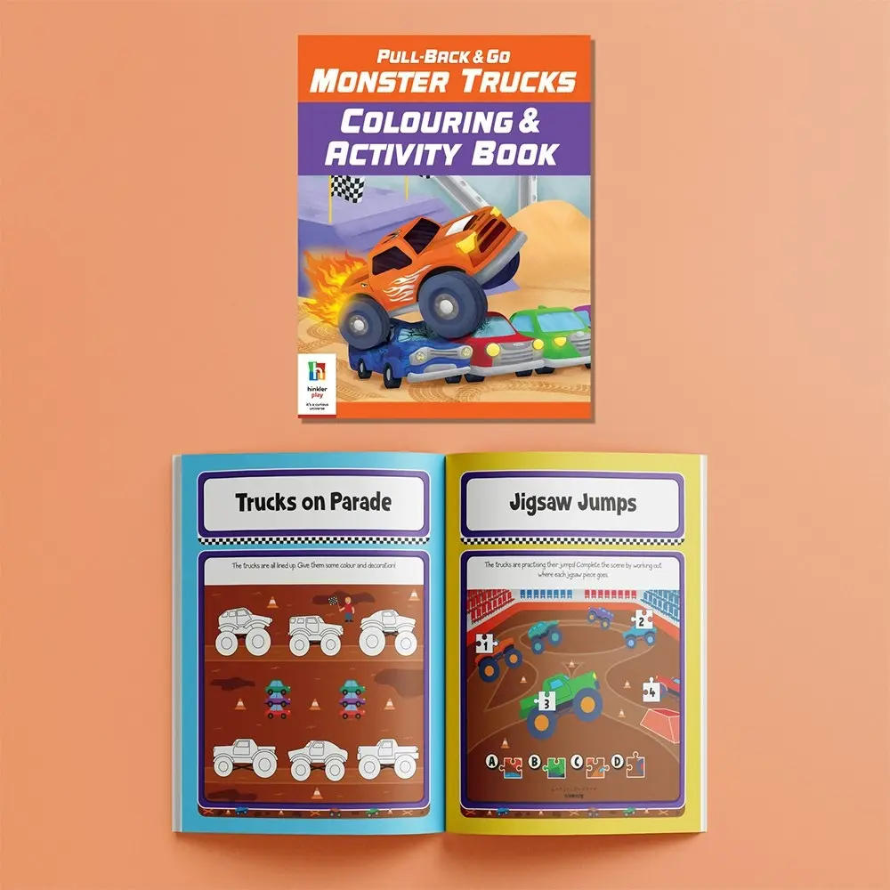 Wonderfull Pull-back-and-go Kit Monster Trucks Colouring Activity Set 3y+