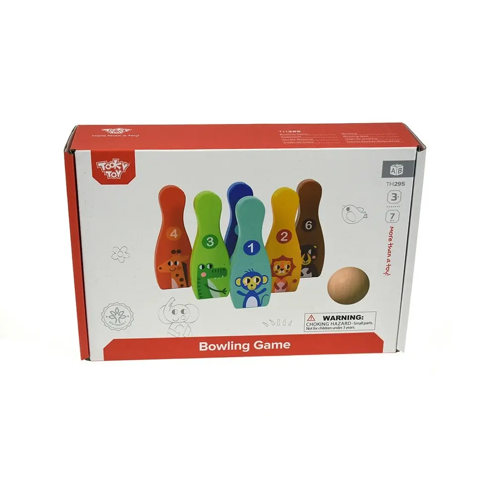 7pc Tooky Toy Kids/Children Wooden Educational Bowling Game Jungle Animals 3y+