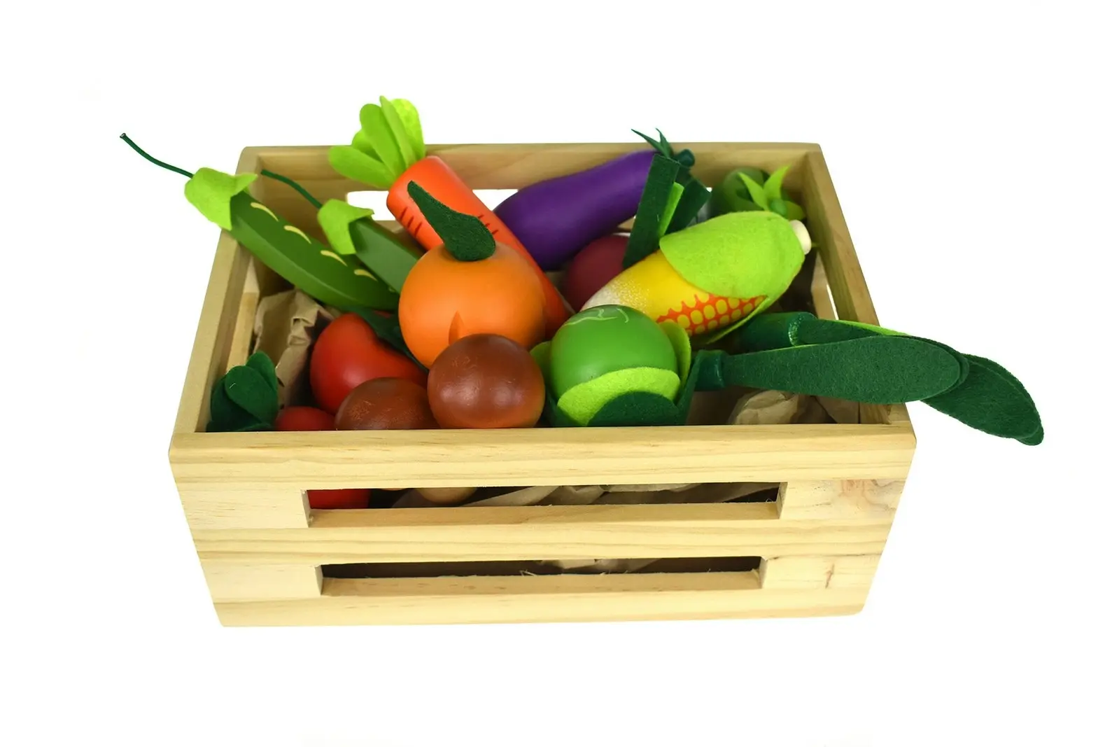 15pc Kaper Kidz Wooden Vegetables Set Pretend Play Interactive Toy w/Crate 18m+