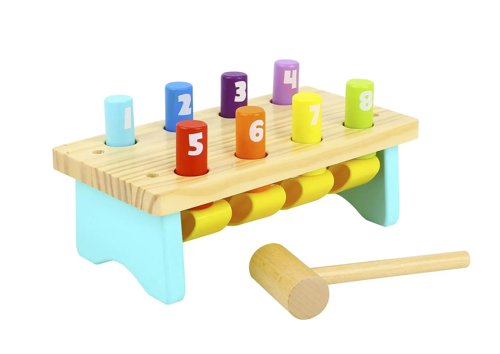 Tooky Toy Wooden Knock Bench 8 Pins Baby/Toddler Pound/Tap Colourful Toy 12m+