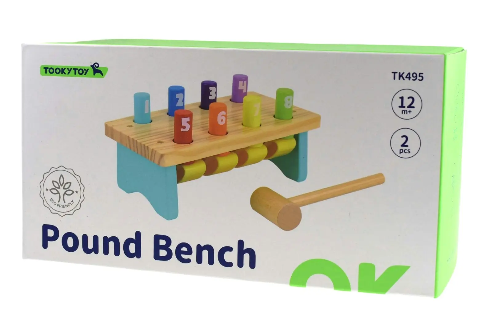 Tooky Toy Wooden Knock Bench 8 Pins Baby/Toddler Pound/Tap Colourful Toy 12m+