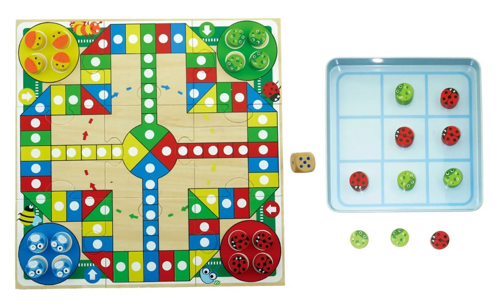 Kaper Kidz 15cm Tin Box Ludo & TicTacToe Board Game Kids Activity Play Toy 3+