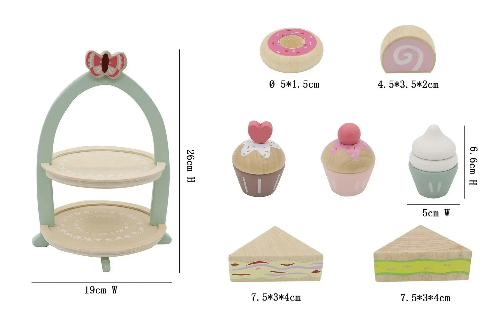 Kaper Kidz Kids/Children Wooden High Tea Stand Pretend Play Playset 20x26cm 3+