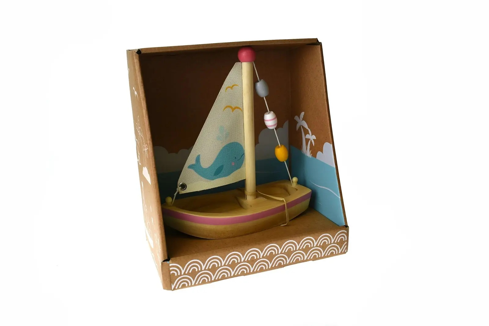 Kaper Kidz Calm & Breezy Wooden Sailboat Kids/Children's Toy Whale 2yrs+