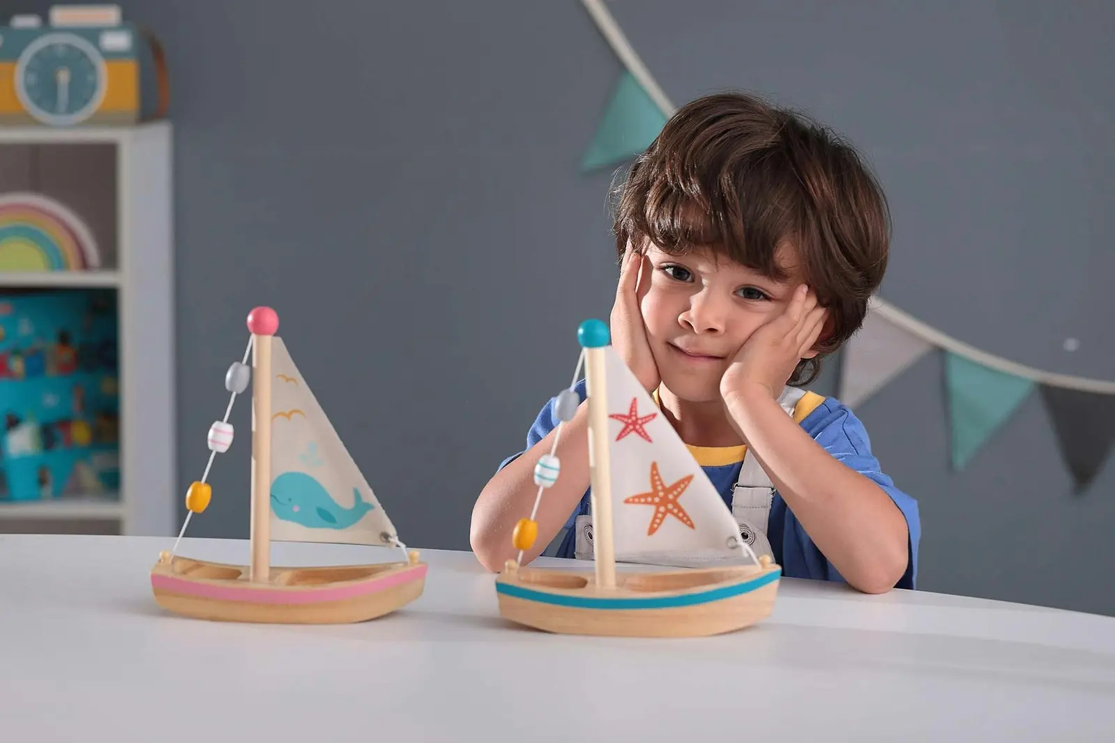 Kaper Kidz Calm & Breezy Large Wooden Sailboat Star Fish Children's Play Toy 2y+