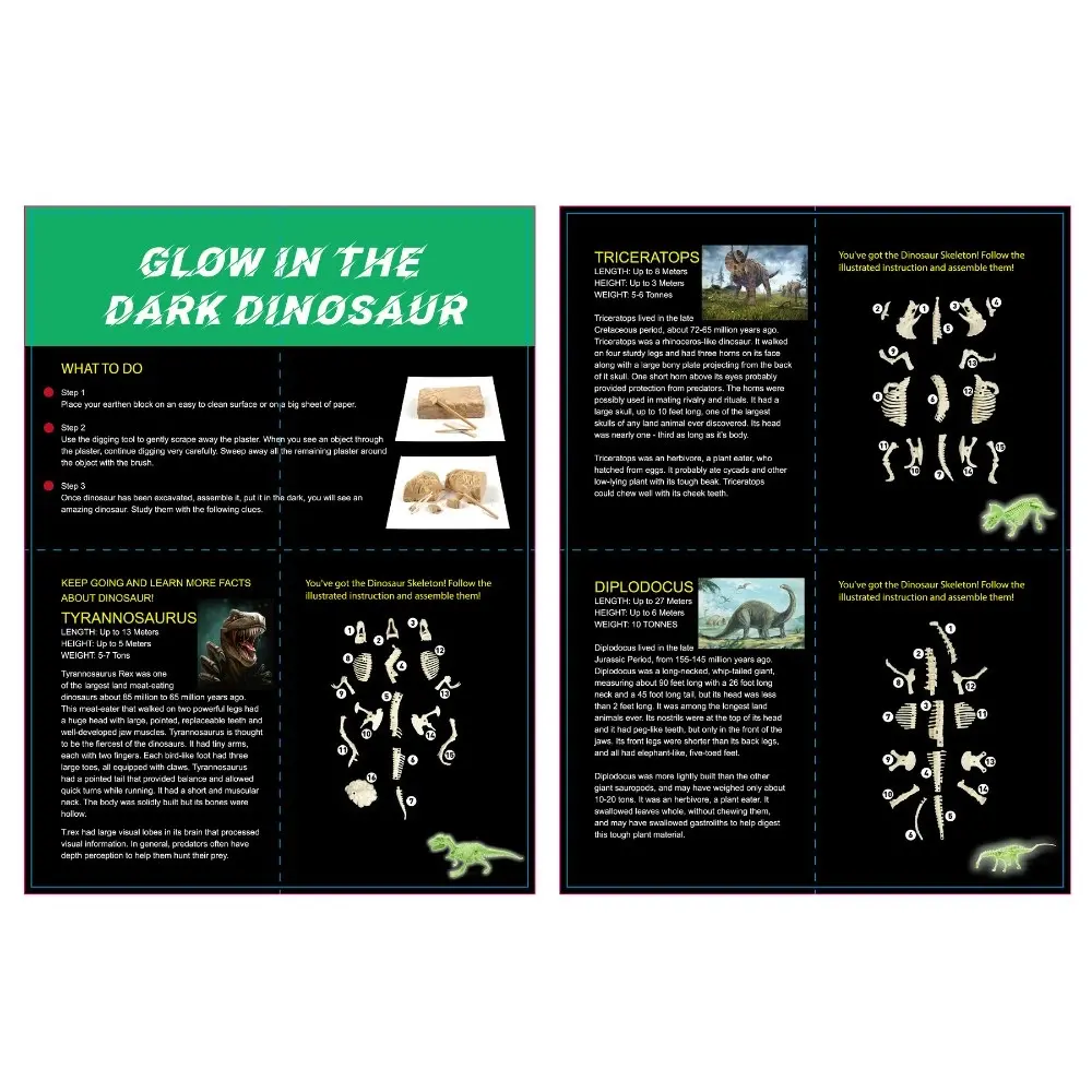 2PK Kaper Kidz Glow In The Dark Triceratops Kids/Childrens Excavation Kit 6y+