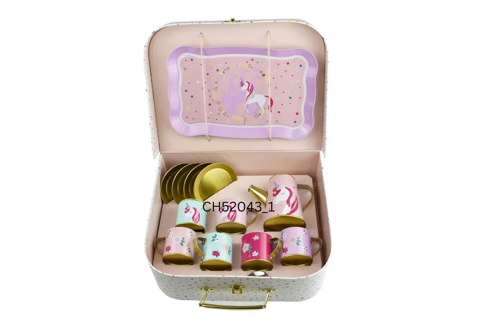 18pcs Kaper Kidz Deluxe Unicorn Themed Tin Teacup Set Suitcase For Children 3+