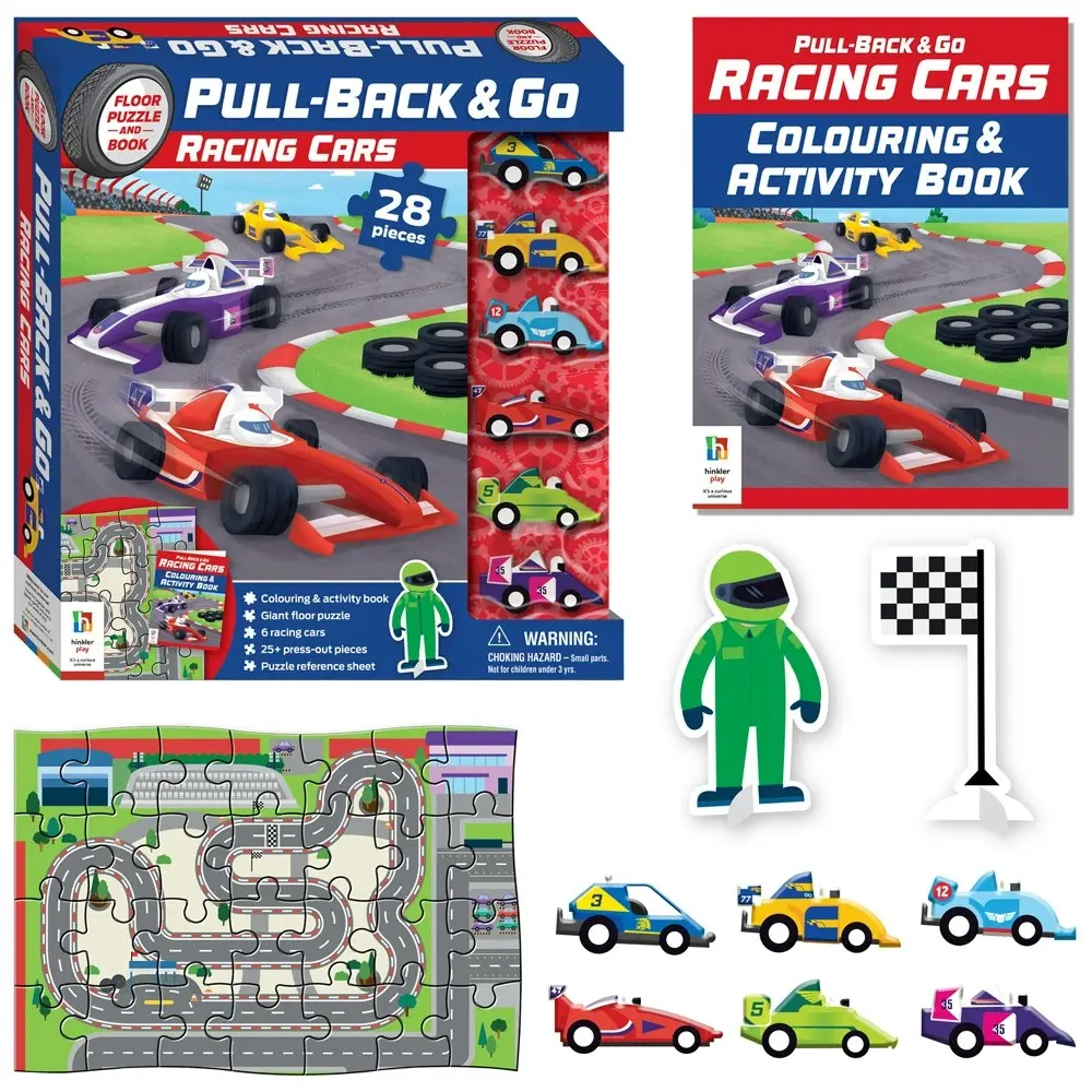 28pc WonderFull Pull-Back & Go Kit Racing Cars Floor Puzzle/Book Kids Play Toy