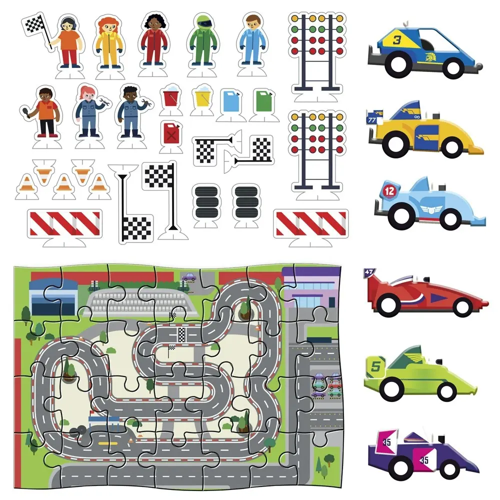 28pc WonderFull Pull-Back & Go Kit Racing Cars Floor Puzzle/Book Kids Play Toy