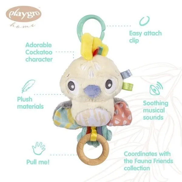 Playgro Fauna Friends Pullstring Cockatoo Animal Baby Sensory Fun Toy 0m+