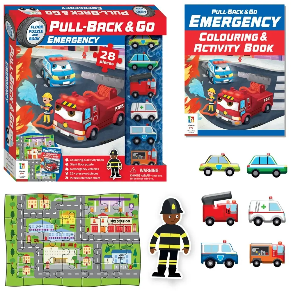 28pc WonderFull Pull-Back & Go Kit Emergency Vehicles Floor Puzzle/Book Kids Toy