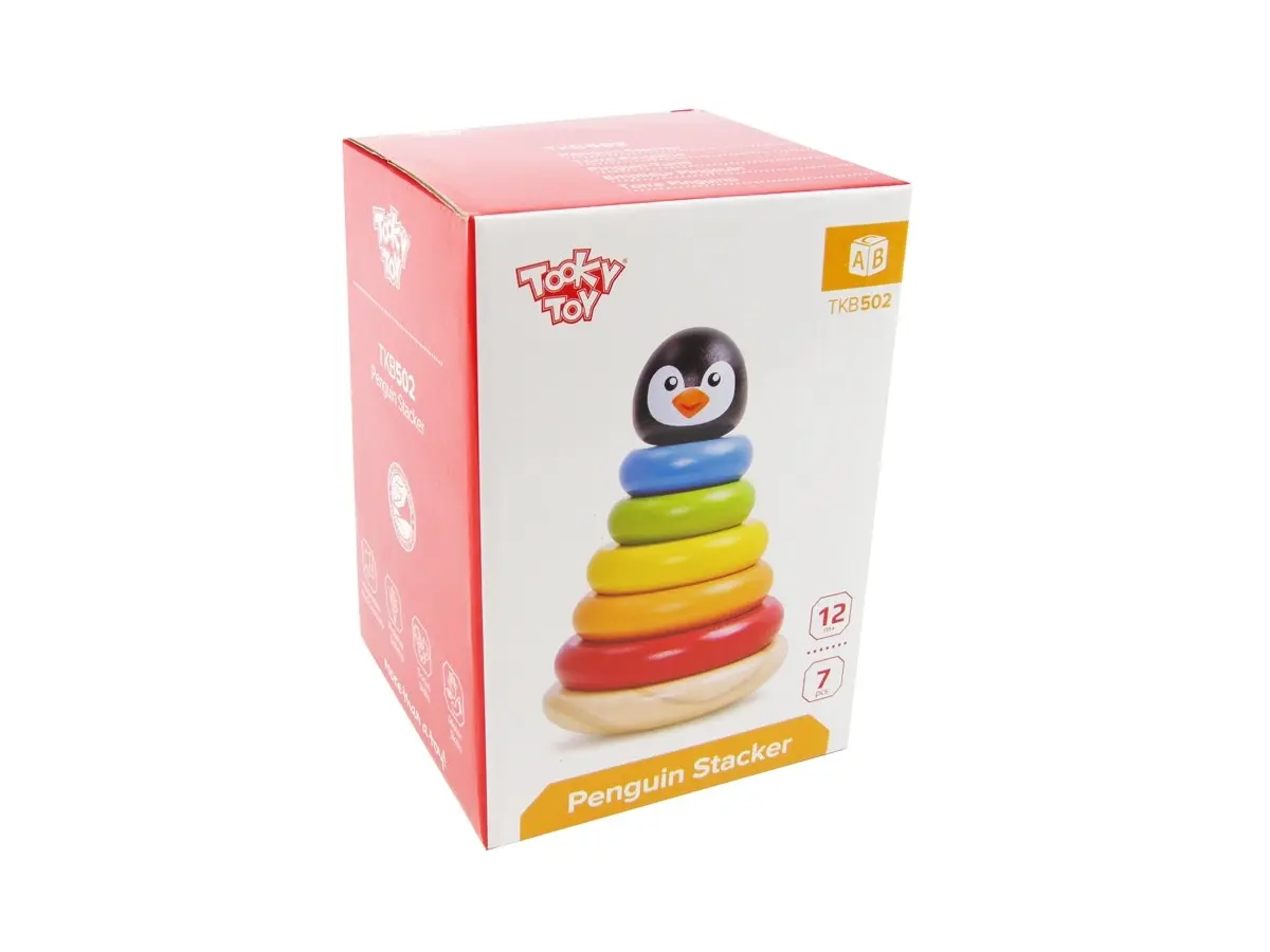 Tooky Toy Penguin Wooden Stacker Baby Stacking Round Blocks Educational Toy 12m+