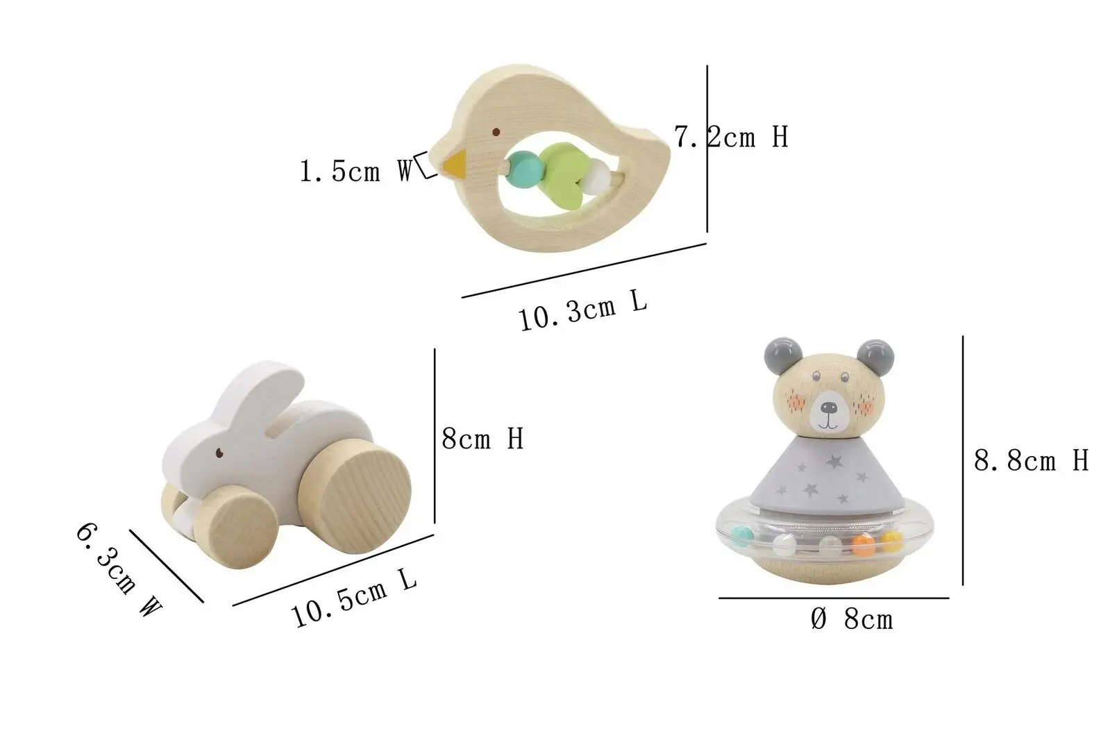 3pc Kaper Kidz Calm & Breezy Baby Shake/Rattle/Roll Set Bunny Bird Bear 12m+