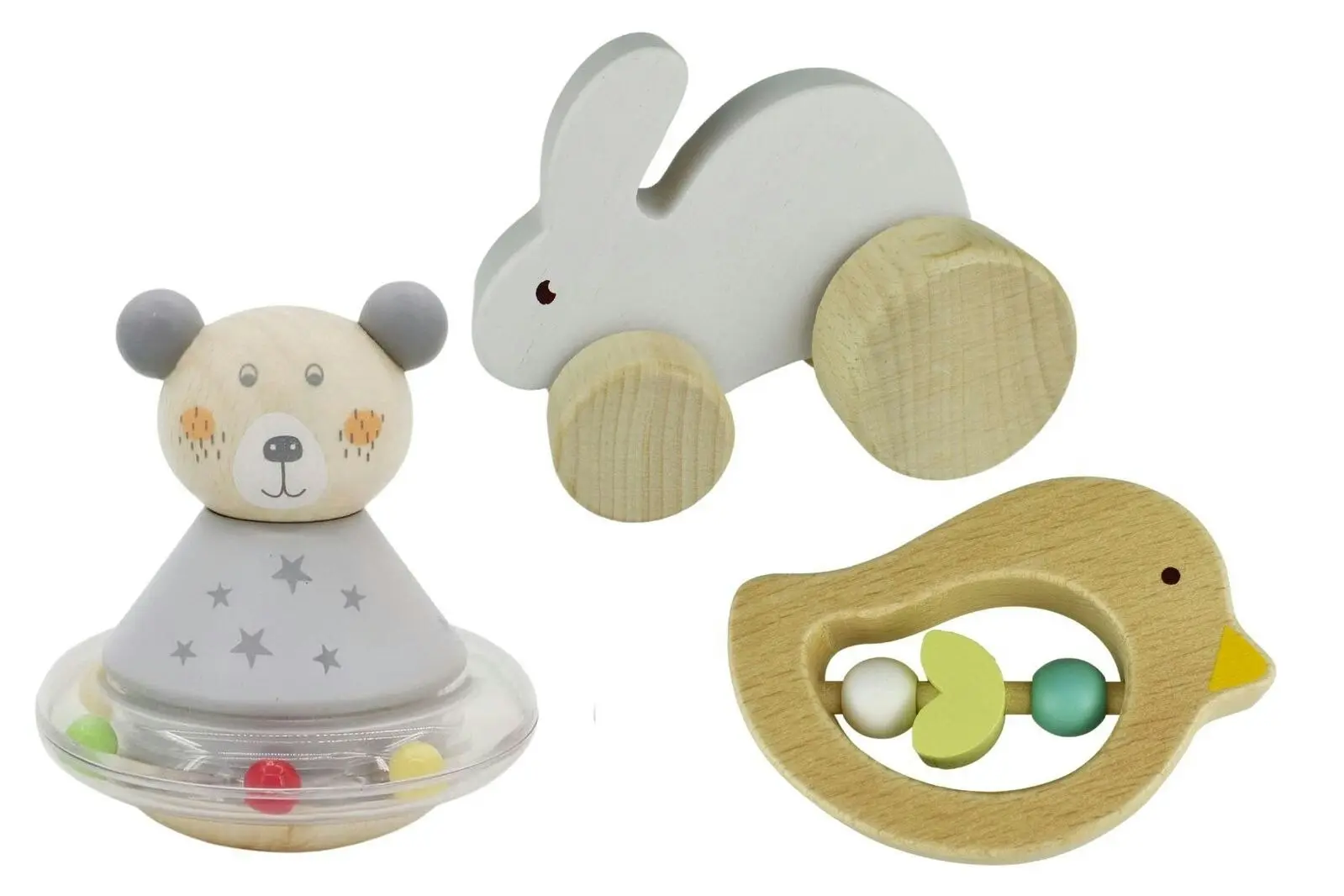 3pc Kaper Kidz Calm & Breezy Baby Shake/Rattle/Roll Set Bunny Bird Bear 12m+