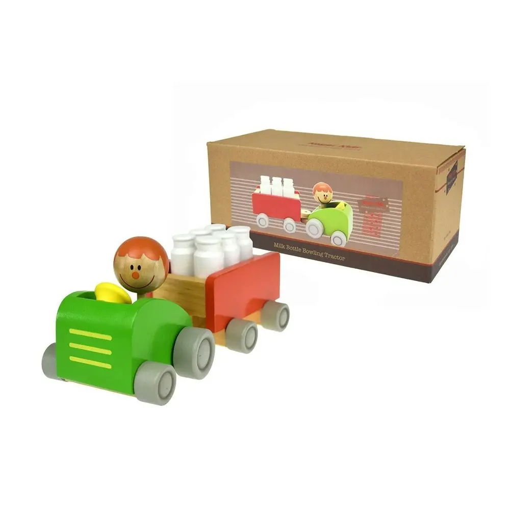 Kaper Kidz Milk Bottle Tractor & Bowling 24cm Wooden Non-Toxic Toy Set Kids 18m+