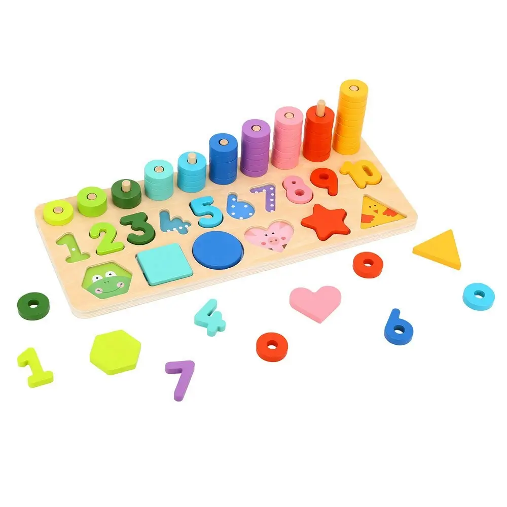 72pc Tooky Toy Kids/Toddler Wooden Counting Stacker Numbers/Shapes Play Set 24m+