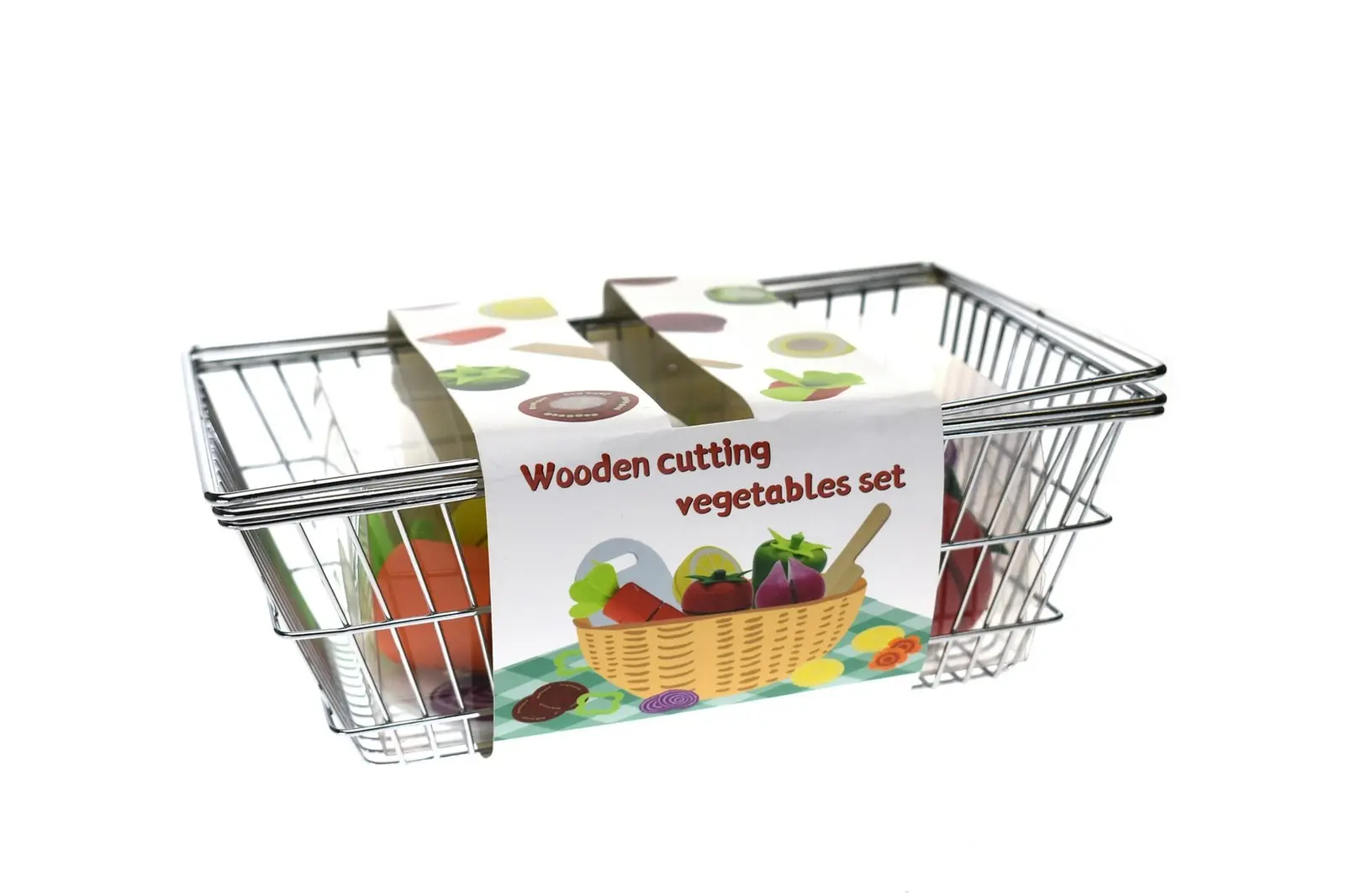 Kaper Kidz Wooden Cutting Vegetables w/Metal Basket Kids Pretend Play Toy 18m+