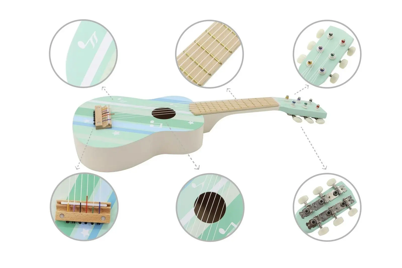 Kaper Kidz Calm & Breezy Wooden Guitar Misty Aqua Children's Play Toy Set 3yrs+