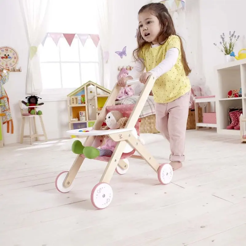 Hape Dolls Stroller/Pram Kids/Toddler 3y+ Play Parent Pretend Wooden Toy Pink