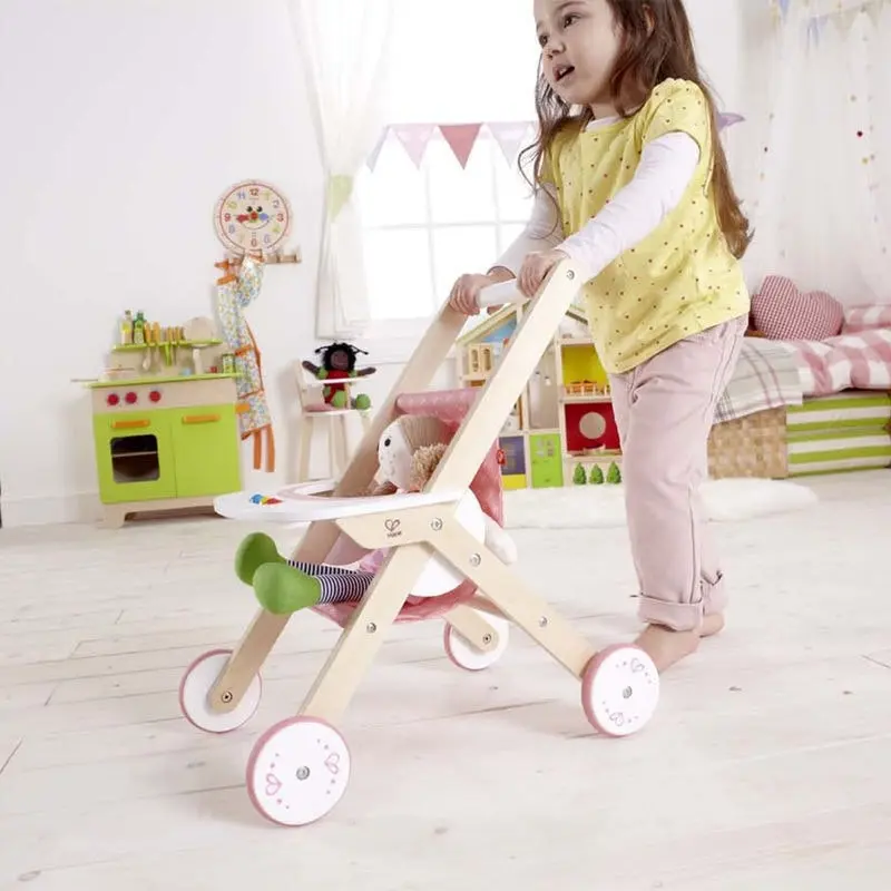 Hape Dolls Stroller/Pram Kids/Toddler 3y+ Play Parent Pretend Wooden Toy Pink