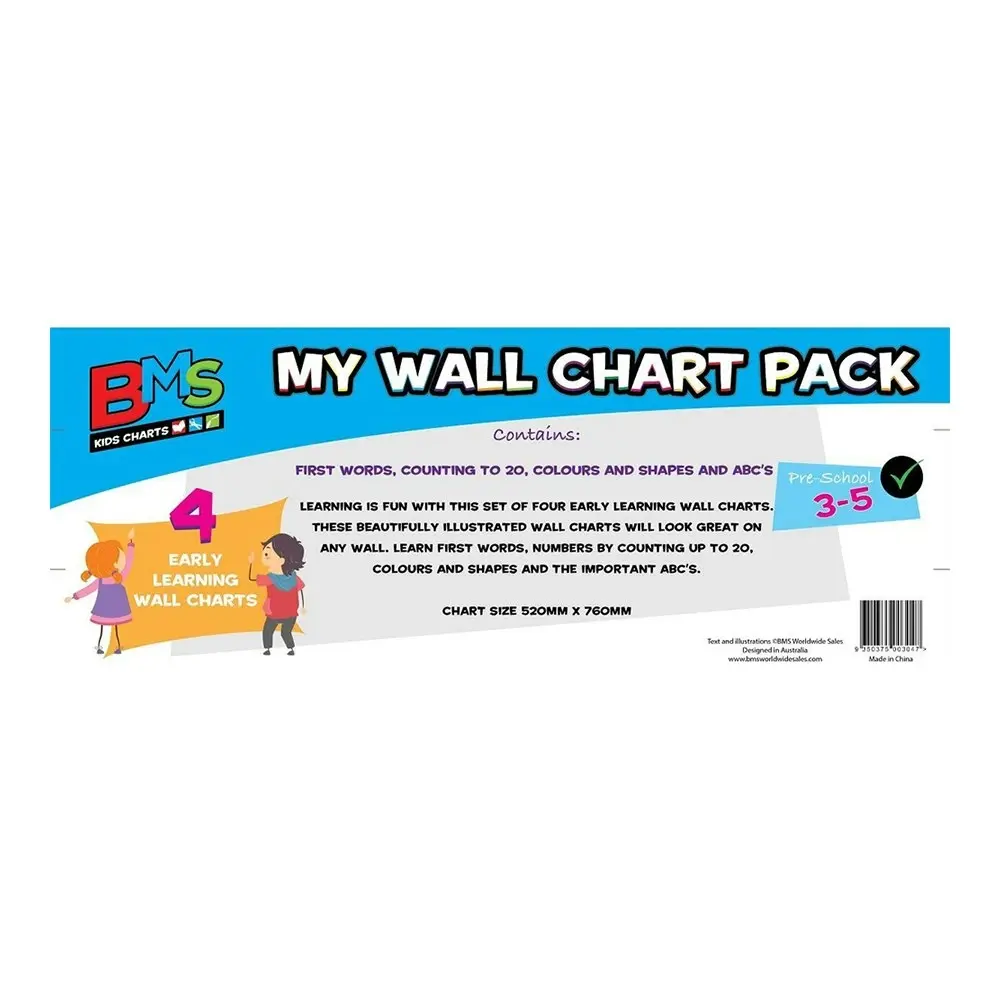 4pc Scribbles Stationery My Wall Chart Learning Shape/Alphabet/Count Kids 3-5y