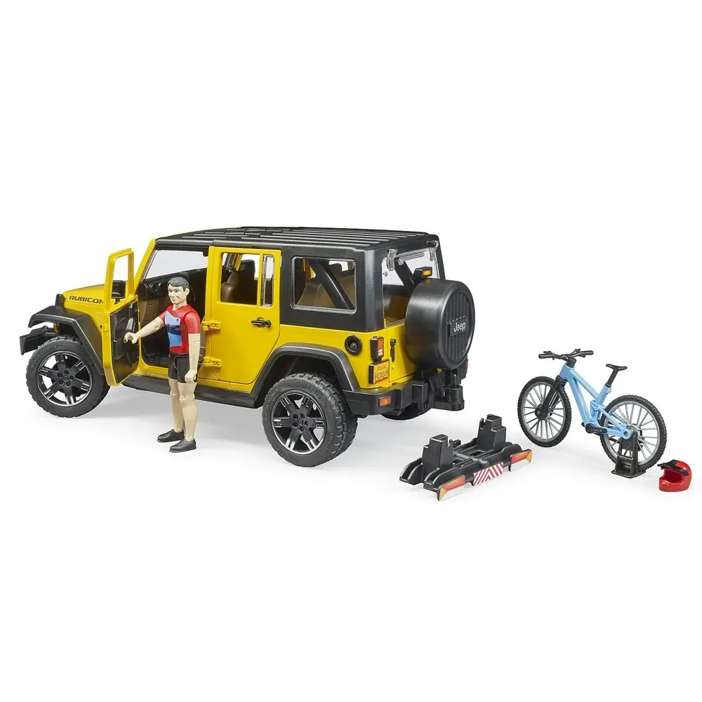 Bruder 1:16 Jeep Wrangler 32cm Rubicon w/ Mountain Bike/Cyclist Kids Toy 4y+