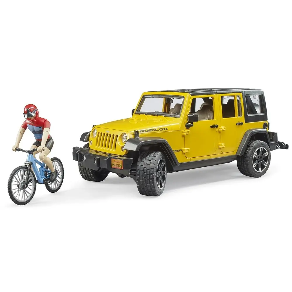 Bruder 1:16 Jeep Wrangler 32cm Rubicon w/ Mountain Bike/Cyclist Kids Toy 4y+