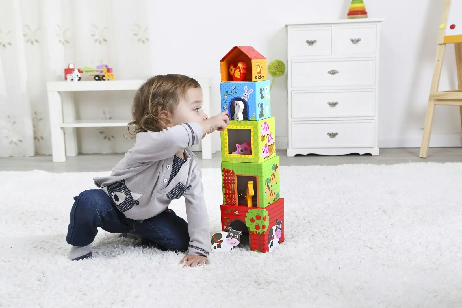 Tooky Toy Nesting Box Farm Kids/Toddler Stacking Wooden Blocks/Cubes Toy 12m+