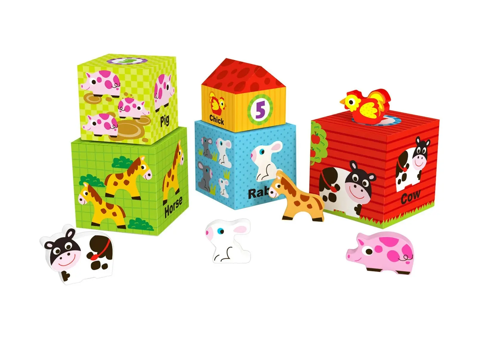 Tooky Toy Nesting Box Farm Kids/Toddler Stacking Wooden Blocks/Cubes Toy 12m+