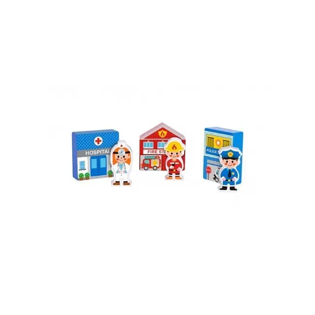 Tooky Toy Town Play Set w/Building/Streets/People Figurines/Wooden Case Kids 3+