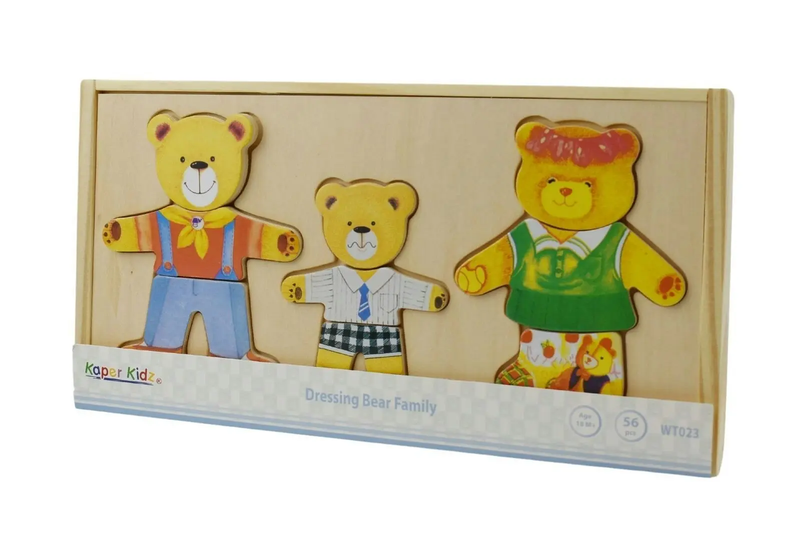 Kaper Kidz Dressing Bear Family Wooden Blocks Children's Pretend Play Toy 18m+