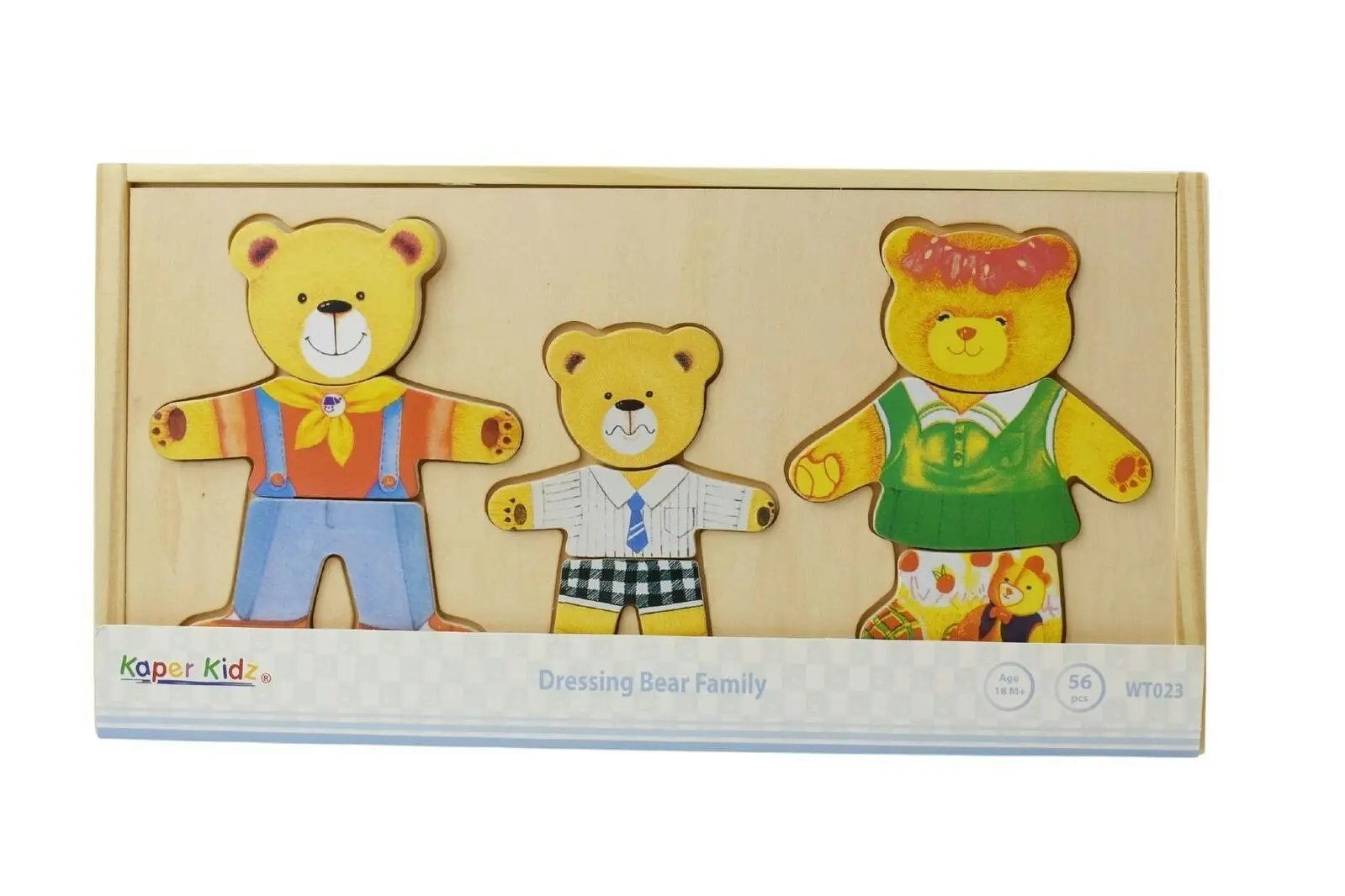 Kaper Kidz Dressing Bear Family Wooden Blocks Children's Pretend Play Toy 18m+