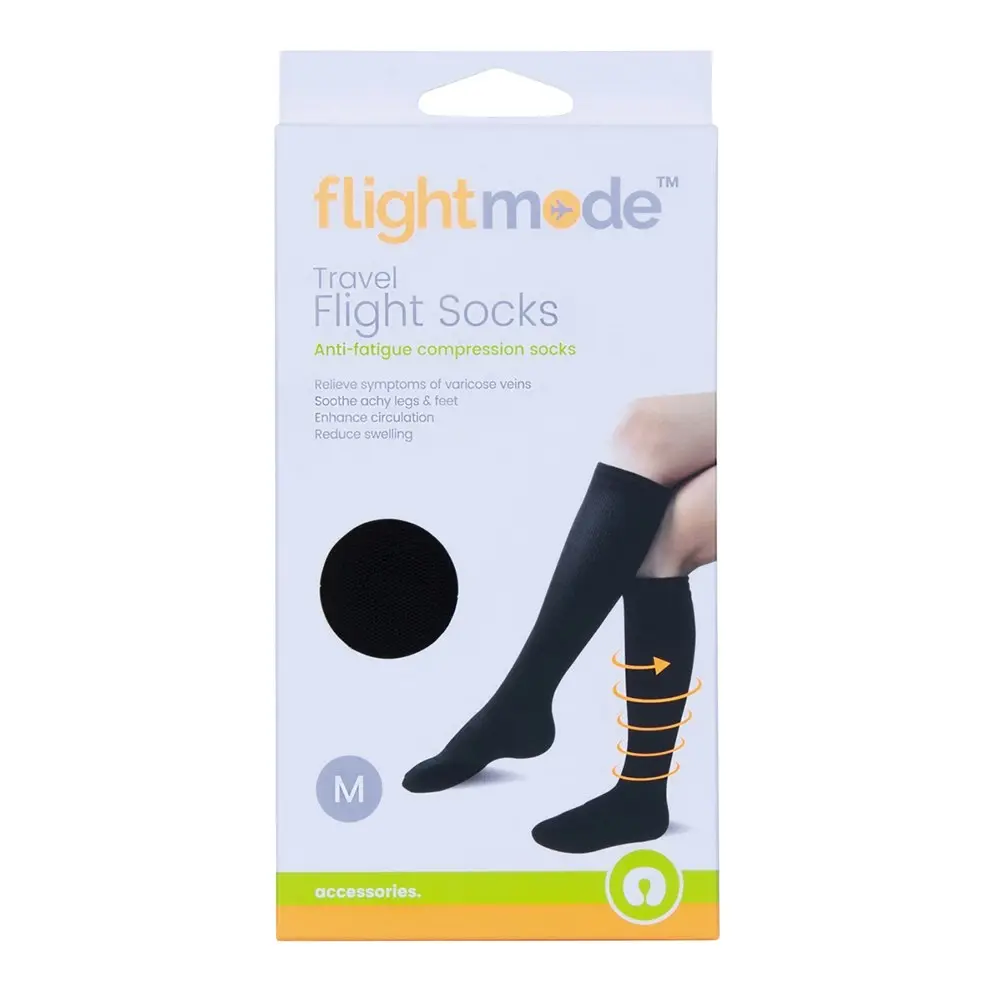 4x Flightmode Unisex 10-12.5cm Polyester Cotton Anti-Swelling Flight Socks M BLK