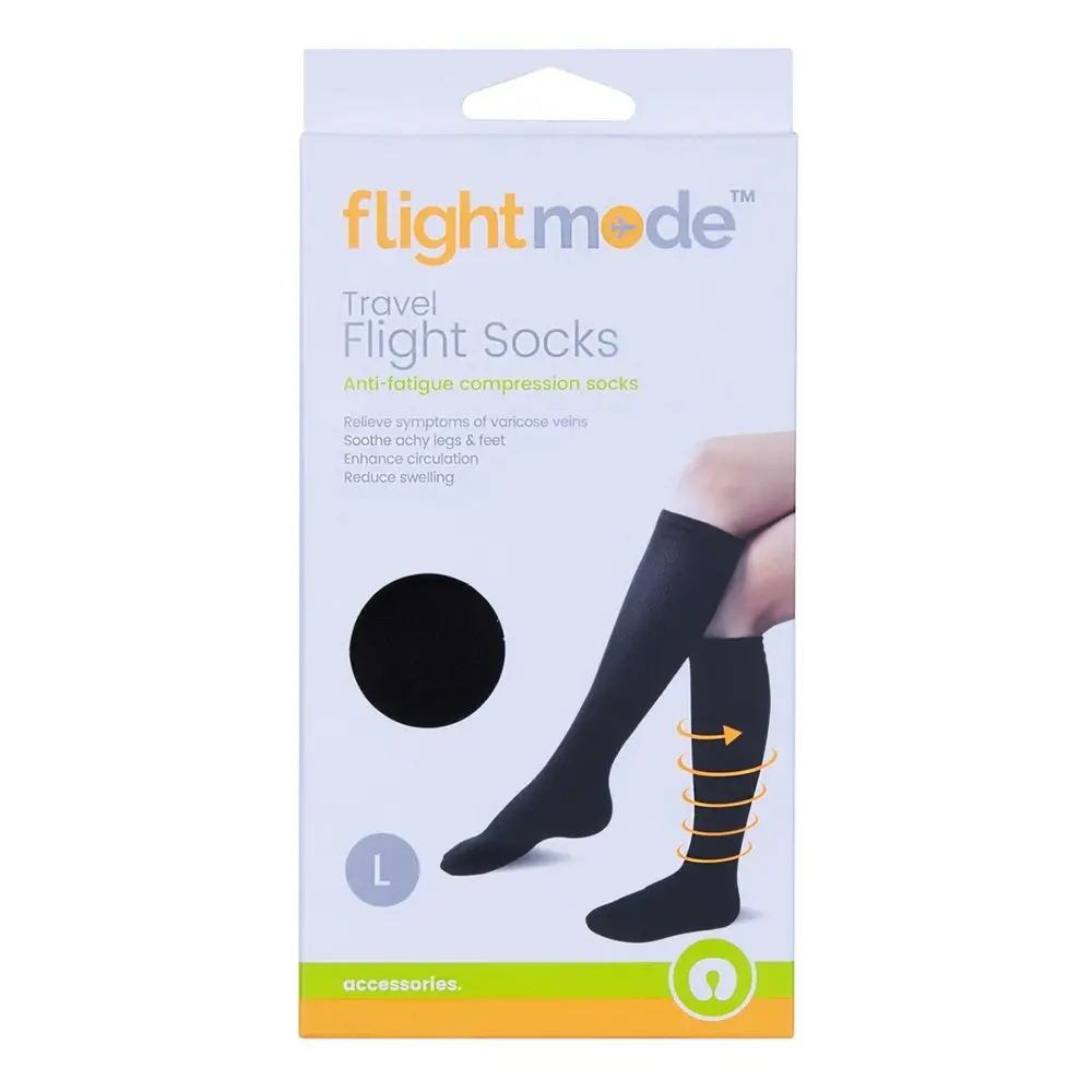 4x Flightmode Unisex 10-12.5cm Polyester Cotton Anti-Swelling Flight Socks L BLK